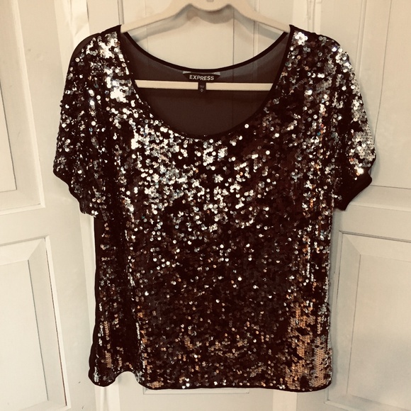 Express Black and Silver Sequin Top - Picture 1 of 15
